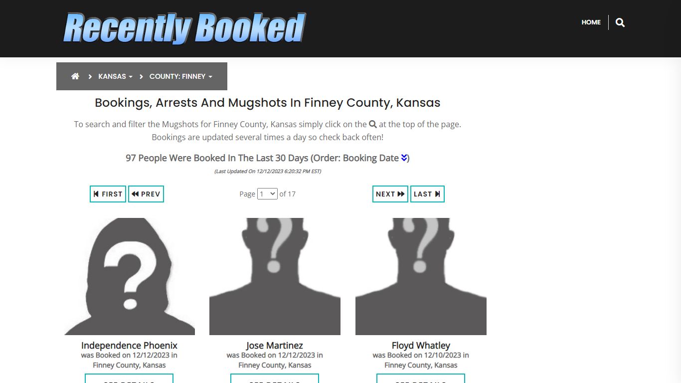 Recent bookings, Arrests, Mugshots in Finney County, Kansas