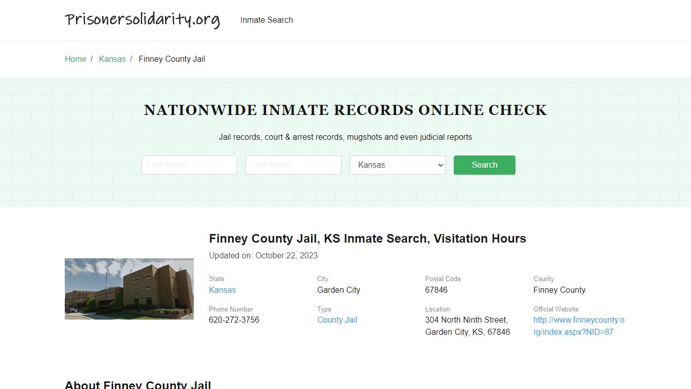 Finney County Jail, KS Inmate Search, Visitation Hours
